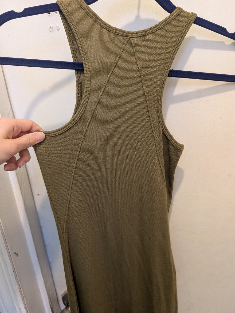 Rag & Bone Essie Rib Tank Dress XS Olive Green Stretchy Midi Lightweight - Picture 6 of 6